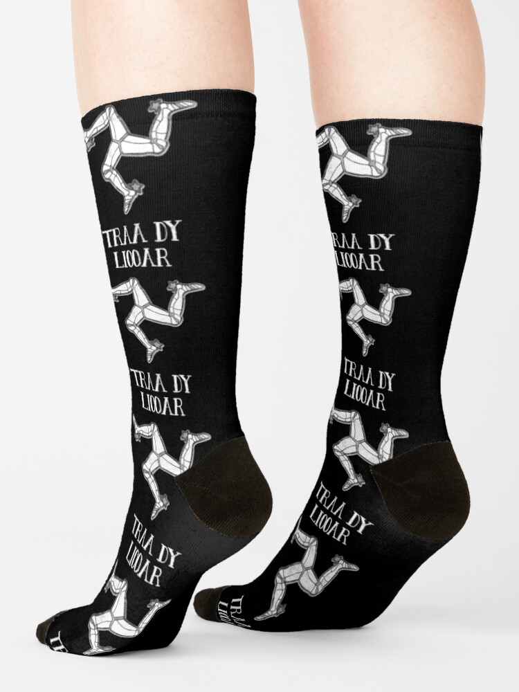 Alternate view of Isle Of Man Manx Flag 3 Legs Of Man Traa Dy Liooar Manx Phrases Time Enough Celtic Graphic Socks