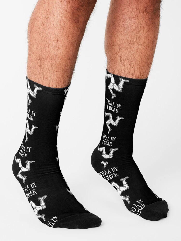 Alternate view of Isle Of Man Manx Flag 3 Legs Of Man Traa Dy Liooar Manx Phrases Time Enough Celtic Graphic Socks