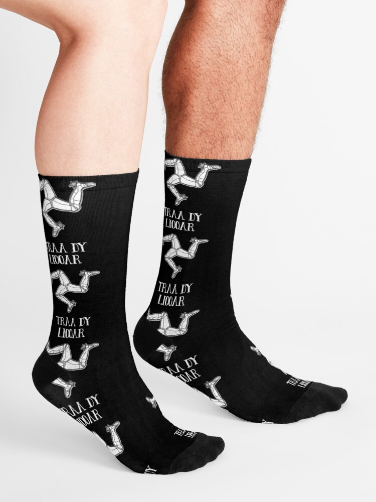 Alternate view of Isle Of Man Manx Flag 3 Legs Of Man Traa Dy Liooar Manx Phrases Time Enough Celtic Graphic Socks