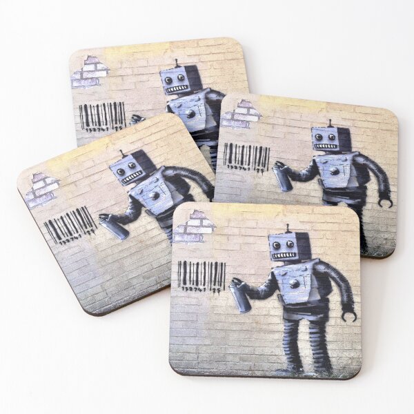 Aperçu de l'œuvre Banksy Robot Barcode Graffiti créée et vendue par Stephen Chambers / The Pop Art Factory.