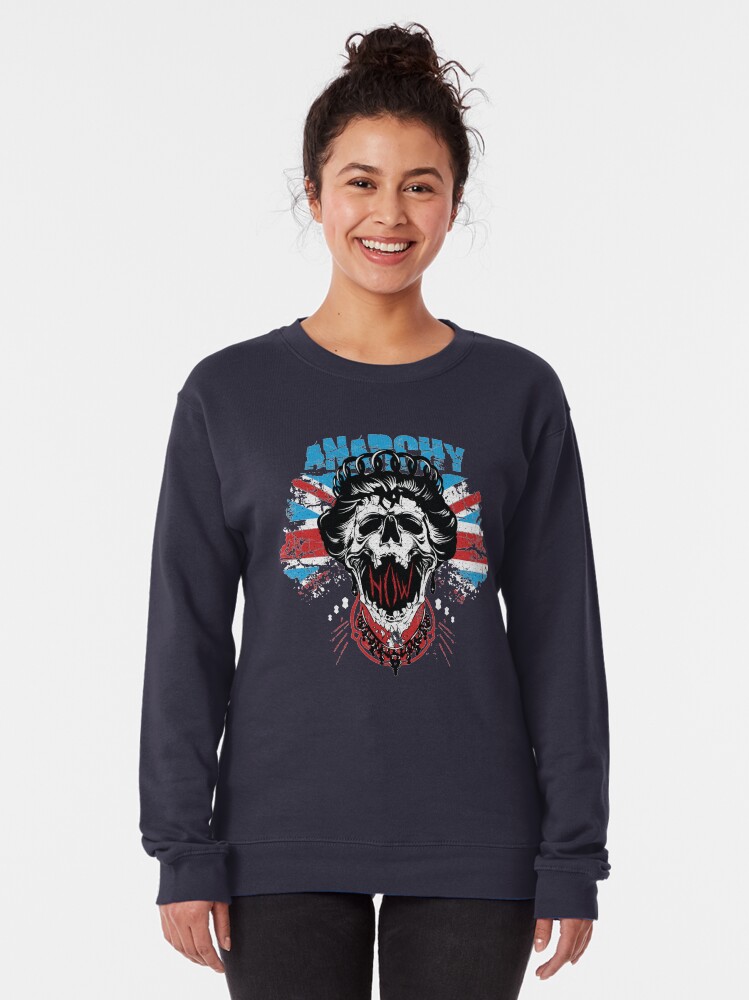 Alternate view of Union Jack Flag Anarchy In The UK Queen Skull United Kingdom Retro Pride Pullover Sweatshirt