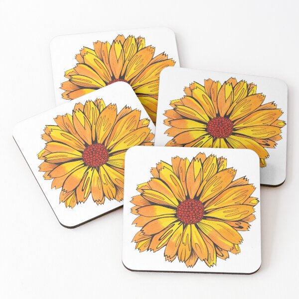 Item preview, Yellow Calendula Flower Motif designed and sold by inkhivecreative.