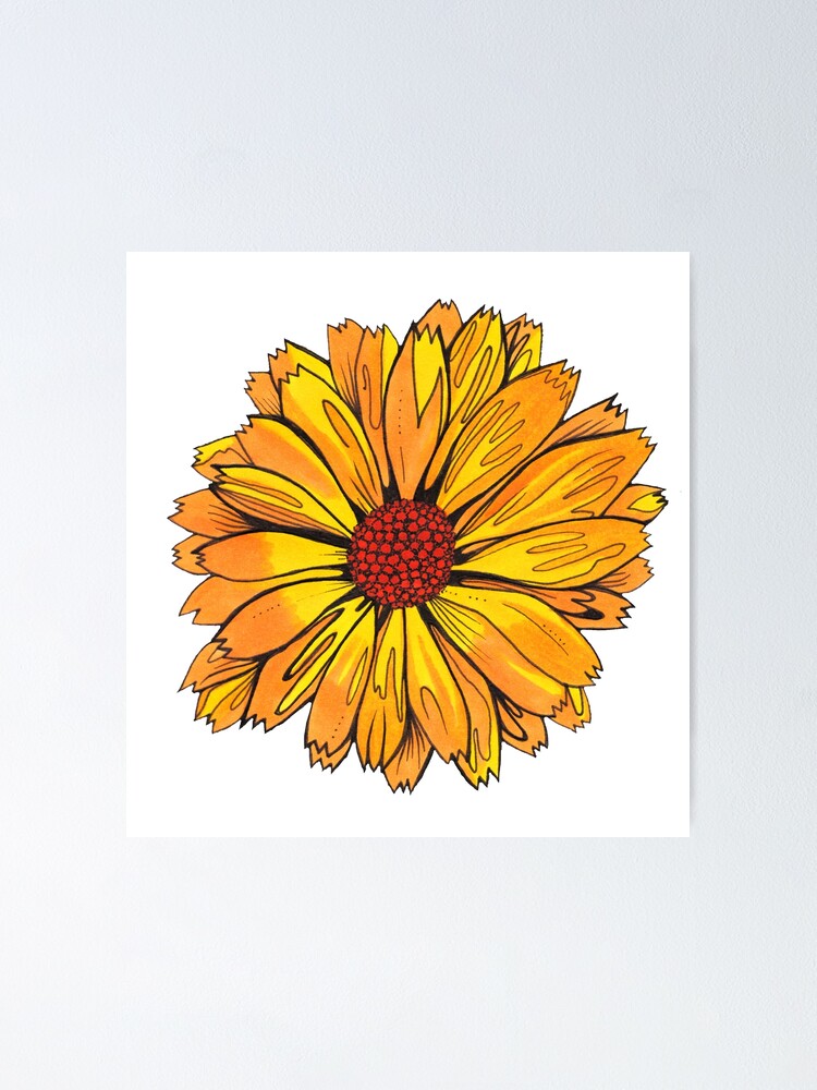 Póster «Adorno de flor de caléndula amarilla» de inkhivecreative | Redbubble