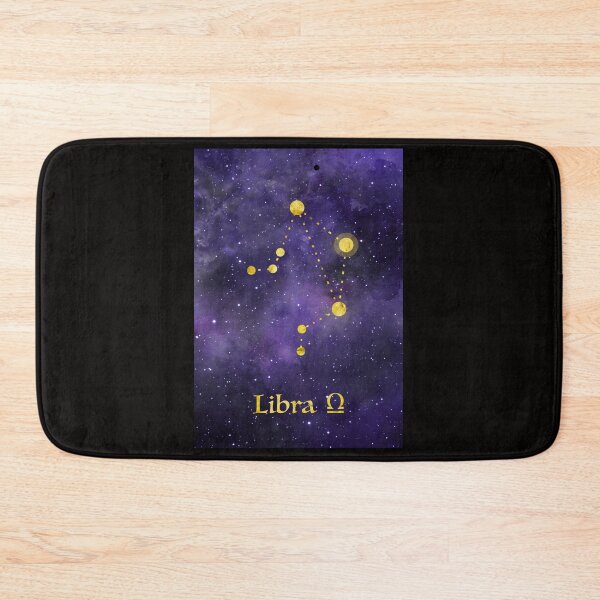 Item preview, Libra Zodiac constellation, birthday September to October, astronomy, astrology, horoscope, watercolour space painting with gold effect stars, font and symbol. designed and sold by Latch Farm  Studios.