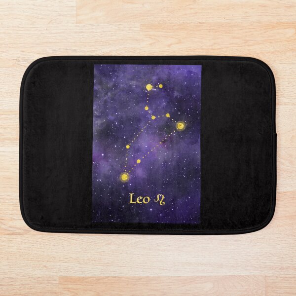 Item preview, Leo Zodiac constellation, birthday July to August, astronomy, astrology, horoscope, watercolour space painting with gold effect stars, font and symbol. designed and sold by Latch Farm  Studios.