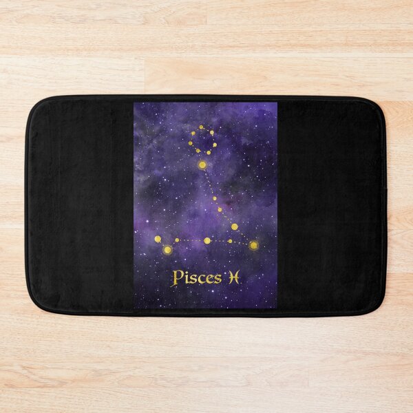 Item preview, Pisces Zodiac constellation, birthday February to March, astronomy, astrology, horoscope, watercolour space painting with gold effect stars, font and symbol. designed and sold by Latch Farm  Studios.