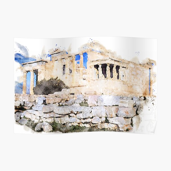 The Caryatids Digital Watercolor Poster