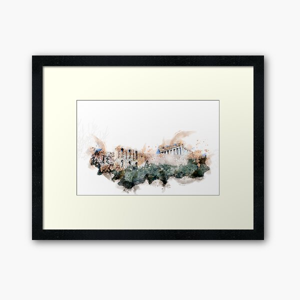 Athens Parthenon Evening Digital Watercolor Framed Art Print