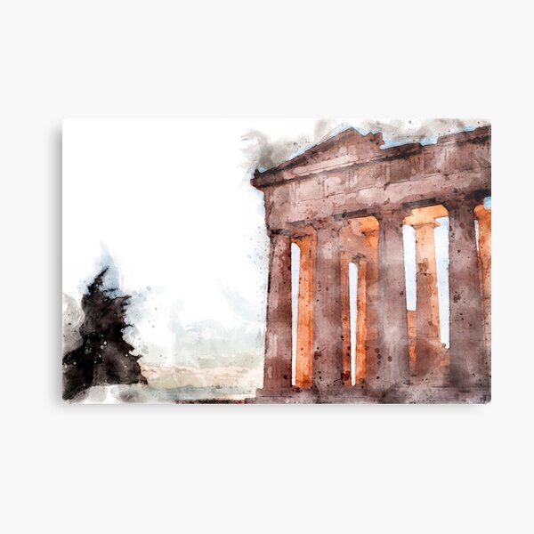 Athens Parthenon View Digital Watercolor Metal Print