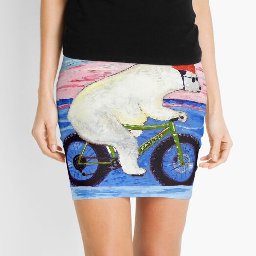 Polar Bear Riding a Fat Bike Mini Skirt