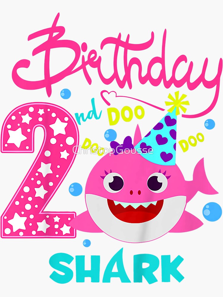 Download "Kids Baby Shark 2 Years Old 2nd Birthday Doo Doo" Sticker ...
