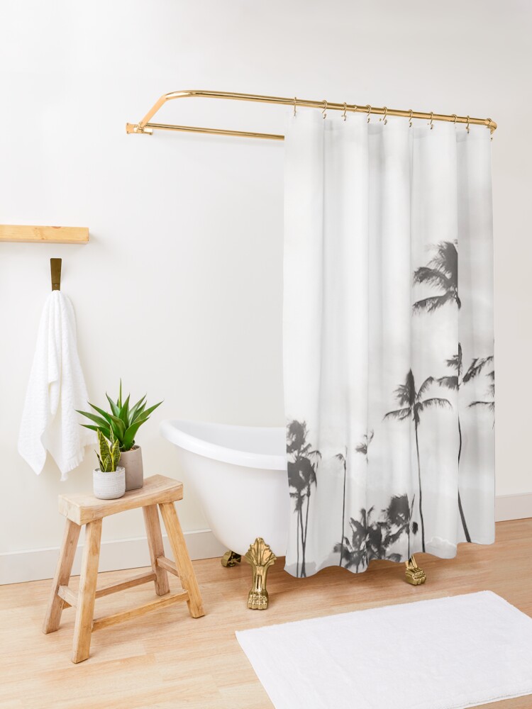 Alternate view of B&W Paia Palm trees Shower Curtain
