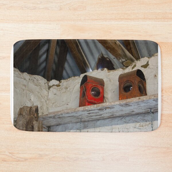 Item preview, Two old red lanterns on white shelf. designed and sold by Anne Scantlebury.