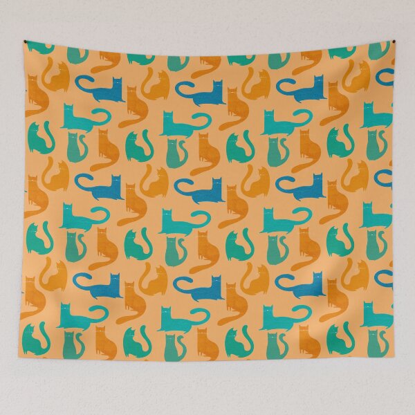 Item preview, Cute colorful cats pattern on beige background designed and sold by KiwiBrush.