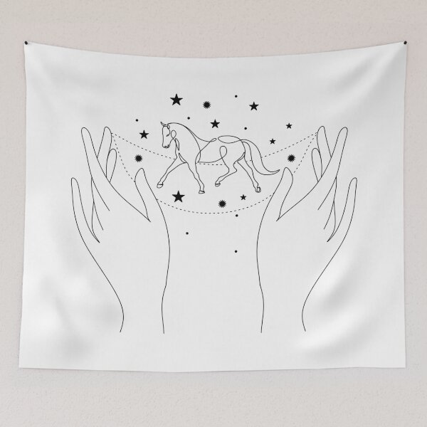 Item preview, Horse in hands line art. Horse with stars line drawing designed and sold by OneLinePrint.