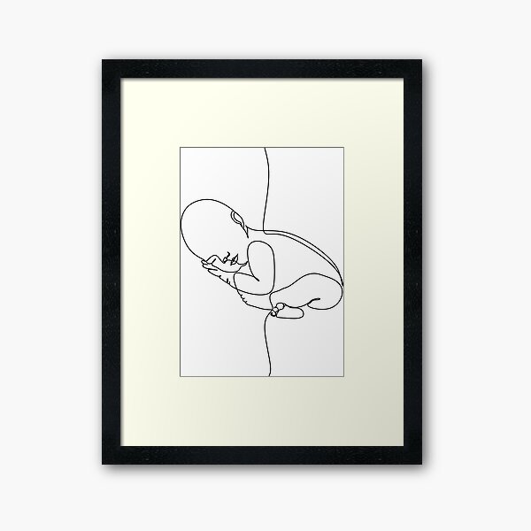 Impression Encadree Nouveau Ne Art En Ligne Dessin Au Trait Bebe Bebe Dort Par Onelineprint Redbubble