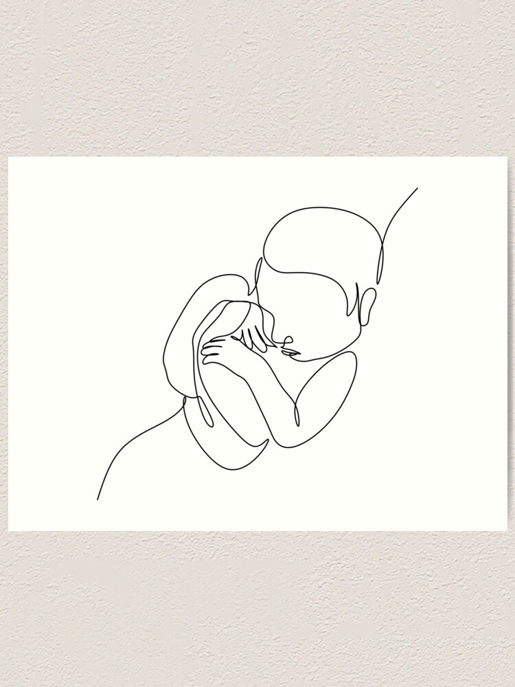 Newborn One Line Art Line Drawing Baby Baby Sleeping Art Print By Onelineprint Redbubble