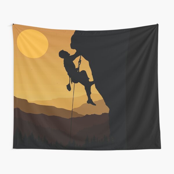 Retro Rock Climbing Bouldering 80s Mountain Rock Climber Tapestry