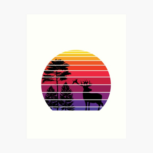 vintage retro sunset animals t shirt Art Print