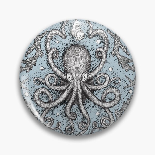 Item preview, Victorian Octopus Damask in Powder Blue - Antique Steampunk Kraken designed and sold by LoreliDesigns.