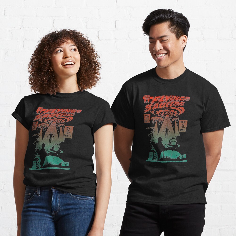 Flying Saucer UFO Aliens Area 51 Space Comic Book Vintage Retro Classic T-Shirt