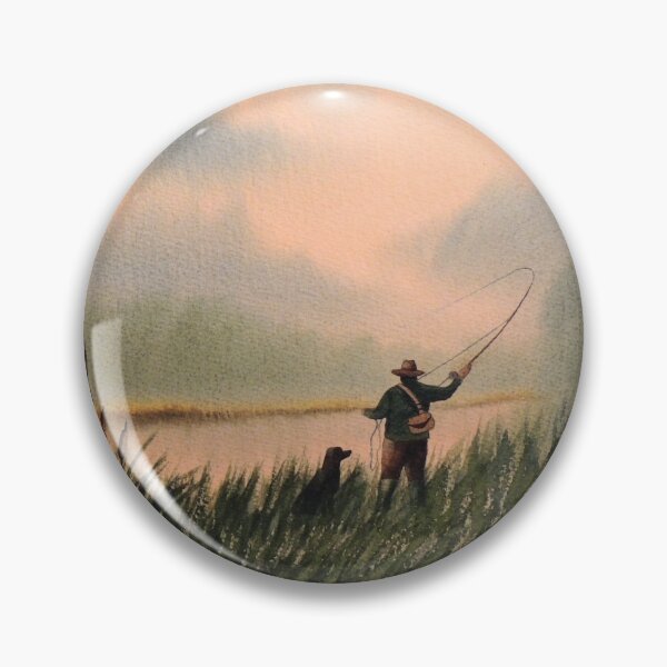 Fly Fishing Fisherman with Rod Pin Badge 
