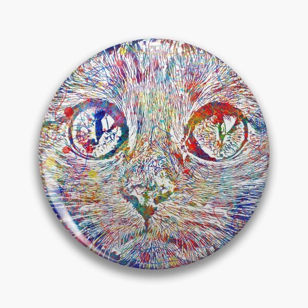 Item preview, Pop Art Watercolor Cat Pin Button designed and sold by RiplMedia.