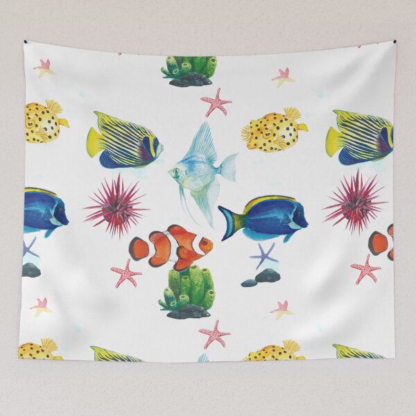 Item preview, watercolor colorful fishes and starfish pattern designed and sold by raghda-s-m.