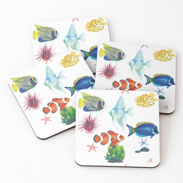 Item preview, watercolor colorful fishes and starfish pattern designed and sold by raghda-s-m.