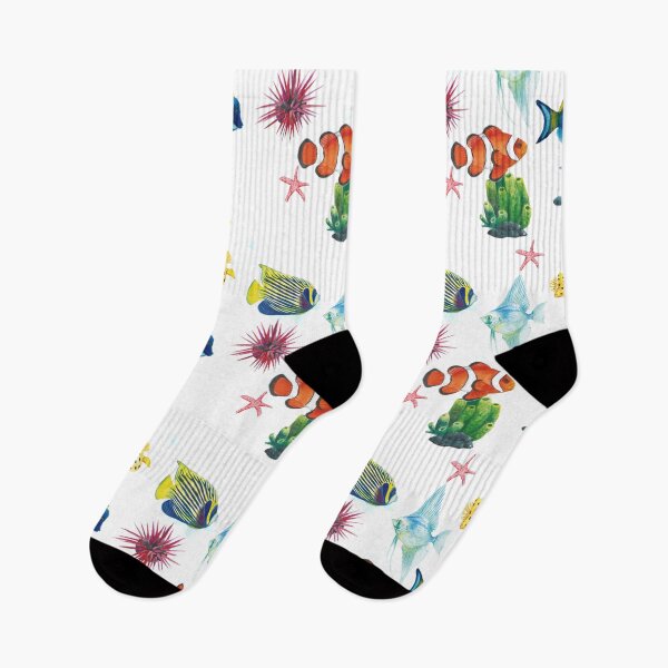 Item preview, watercolor colorful fishes and starfish pattern designed and sold by raghda-s-m.