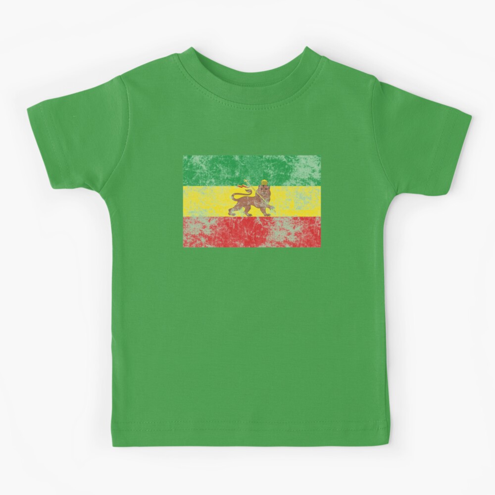 Old Flag of Ethiopia Lion of Judah Rastafarian Reggae Vintage Distressed Print Kids T-Shirt