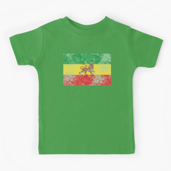 Old Flag of Ethiopia Lion of Judah Rastafarian Reggae Vintage Distressed Print Kids T-Shirt