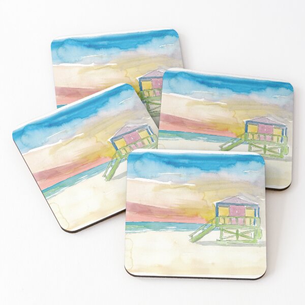Item preview, Sunset At Miami Beach Watercolor Painting and Artwork designed and sold by artshop77.