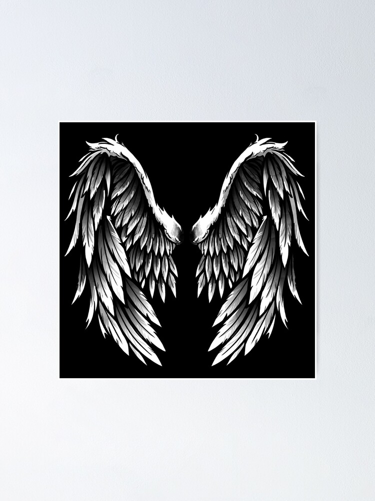 Dekoration Picture Poster Art Framed Print White Angel Wings On A Black  Background La2031789