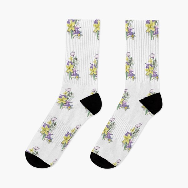 Item preview, Daffodil and spring flower bouquet in yellow and purple watercolour painting designed and sold by Latch Farm  Studios.