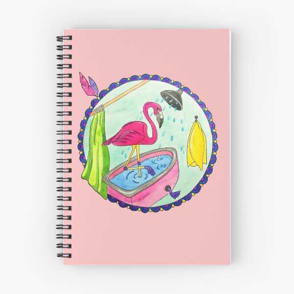 Item preview, Pink flamingo takes a shower. Cartoon illustration. designed and sold by lara-kaluga.