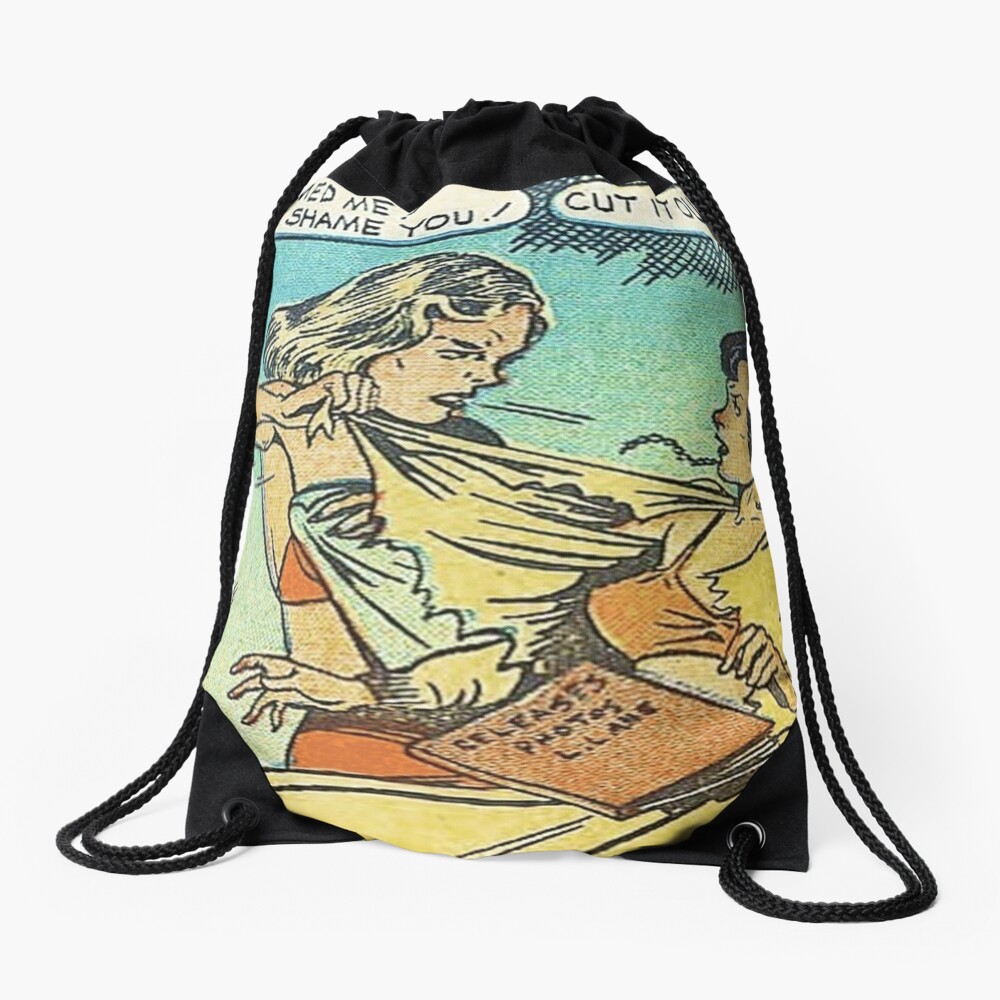 Vintage Comic Book Fighting Women Shame On You Old Comic Strip Pin-up Graphic Drawstring Bag