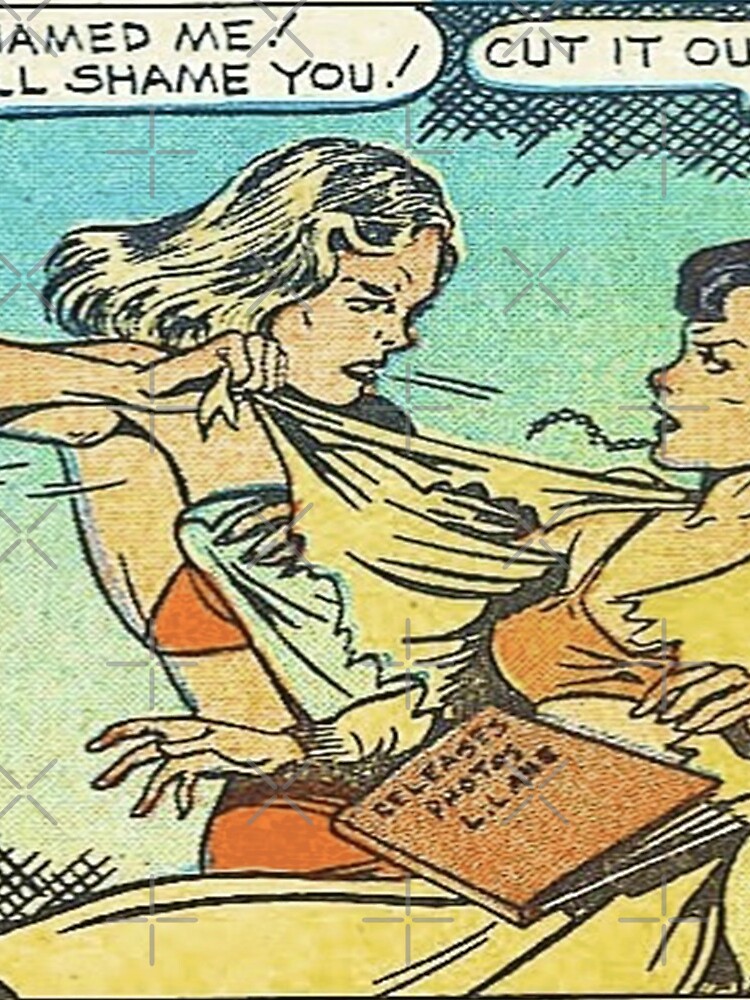 Vintage Comic Book Fighting Women Shame On You Old Comic Strip Pin-up Graphic by thespottydogg
