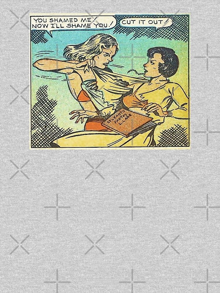 Vintage Comic Book Fighting Women Shame On You Old Comic Strip Pin-up Graphic by thespottydogg