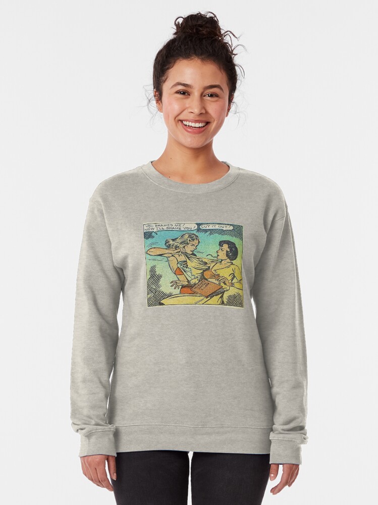 Alternate view of Vintage Comic Book Fighting Women Shame On You Old Comic Strip Pin-up Graphic Pullover Sweatshirt