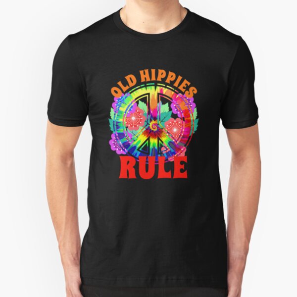 Old Hippies Rule Flower Peace Sign Slim Fit T-Shirt