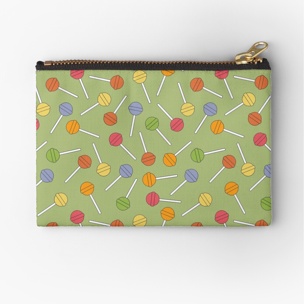 Happy Lollipops Sugar Candy - Green Background Zipper Pouch