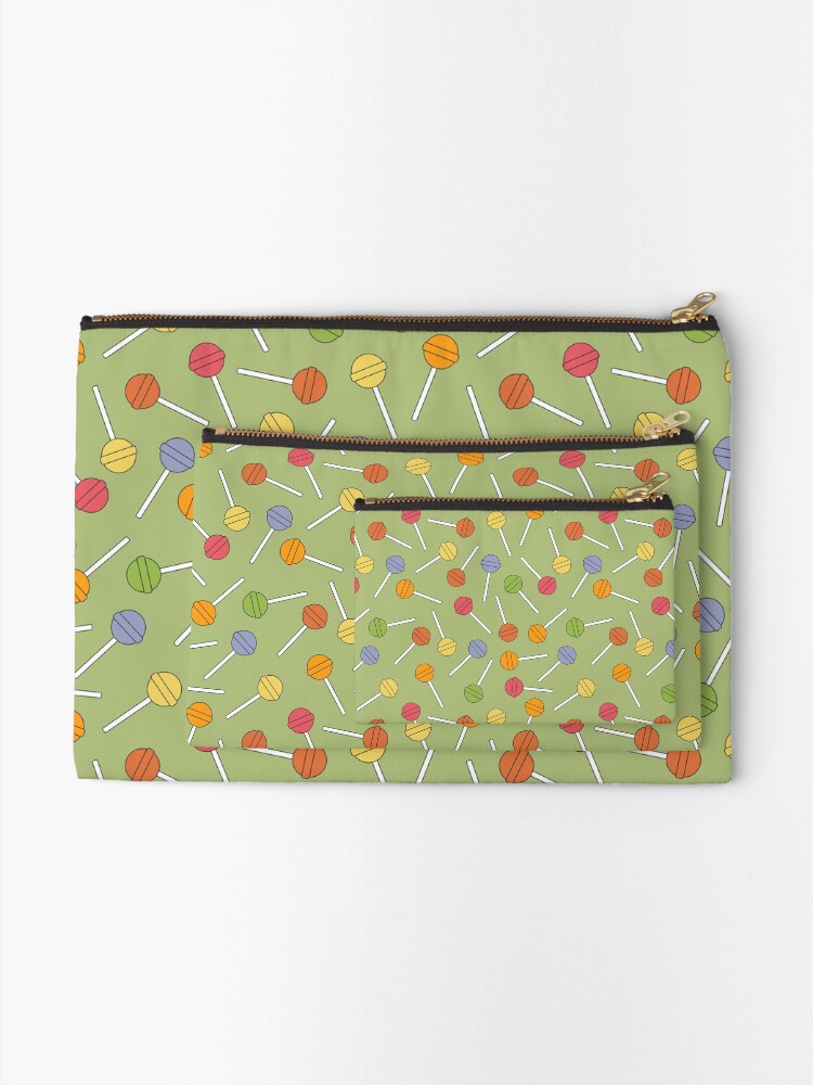 Alternate view of Happy Lollipops Sugar Candy - Green Background Zipper Pouch