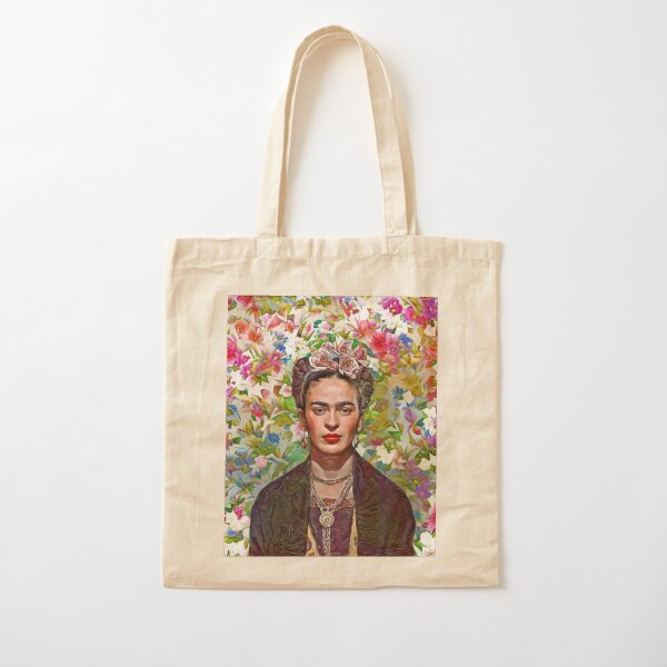 Pink flowers Frida Cotton Tote Bag