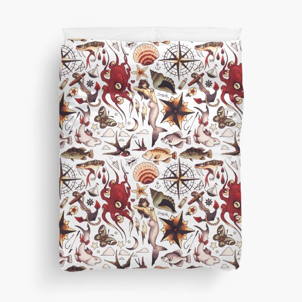 Traditional Nautical Tattoo Flash Duvet Cover