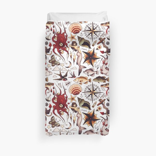 Traditional Nautical Tattoo Flash Duvet Cover