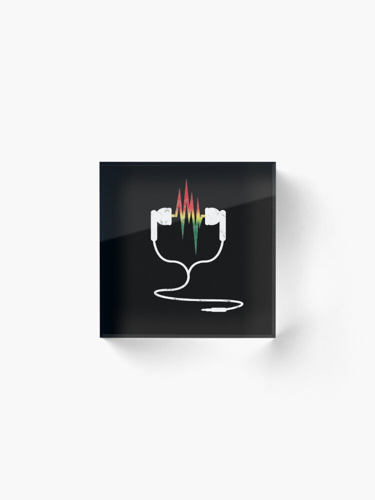 Alternate view of Rasta Reggae Ethiopian Flag Earphones And Music Wave Acrylic Block