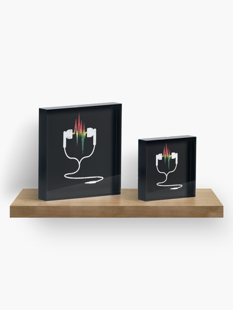 Alternate view of Rasta Reggae Ethiopian Flag Earphones And Music Wave Acrylic Block