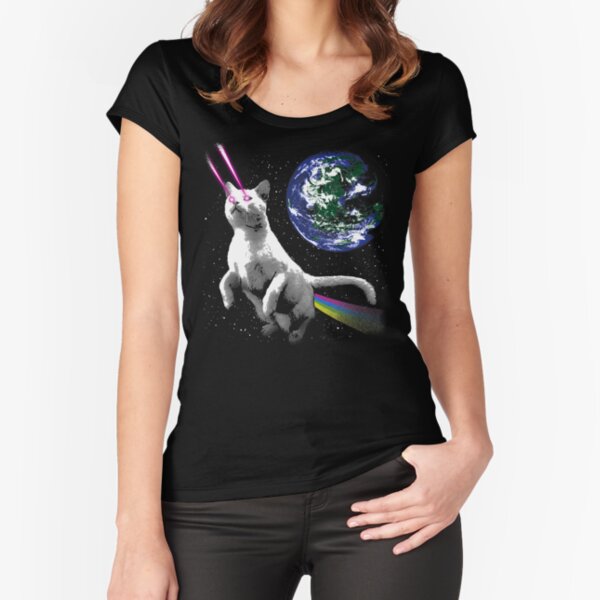 Laser Cat in Space - Cat Astronaut in Front of Planet Earth Fitted Scoop T-Shirt