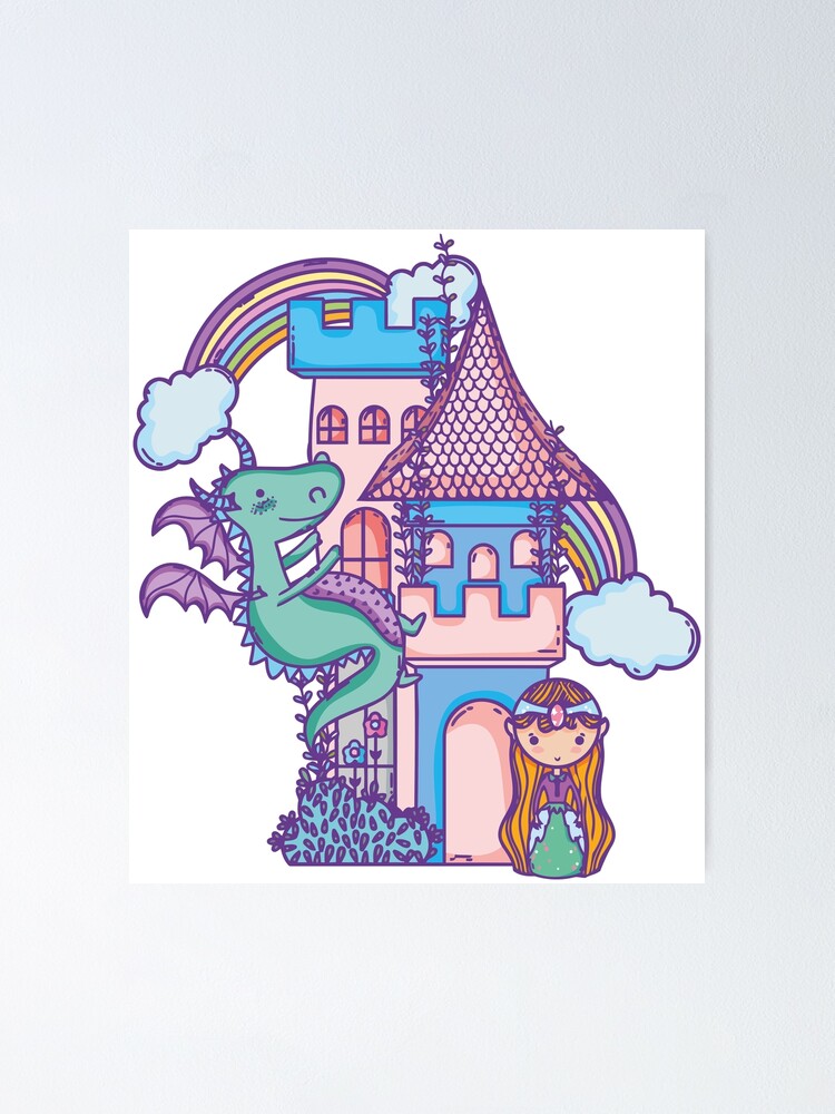 Castle Dragon And Princess Poster By Hangrid Work Redbubble